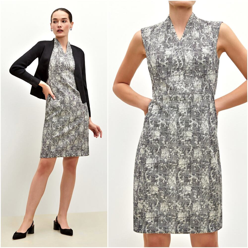 MM LAFLEUR Aditi Sheath Dress in Black & White Crackle Size 6 Career Workwear